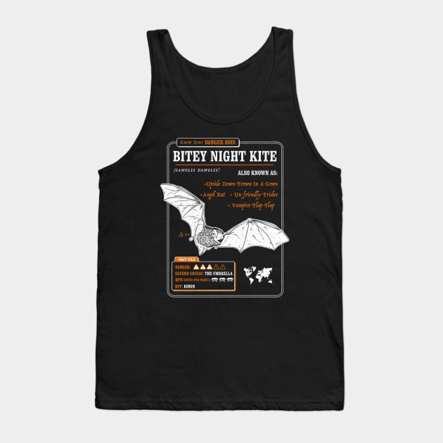 Funny Bat Fact File - Bitey Night Kite Tank Top by dumbshirts